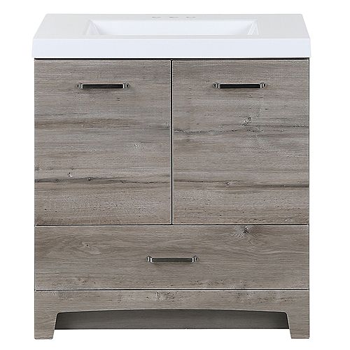 Stancliff 30.5-inch W x 34.3-inch H x 18.75-inch D Bathroom Vanity in White Washed Oak with Cultured Marble Countertop/Rectangular Sink