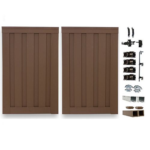 8 Ft. x 6 Ft. Trex Seclusions Saddle Brown Double Gate Panel Kit with Posts And Gate Hardware