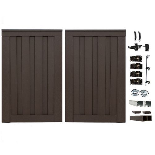 8 Ft. x 6 Ft. Trex Seclusions Woodland Brown Double Gate Panel Kit with Posts And Gate Hardware