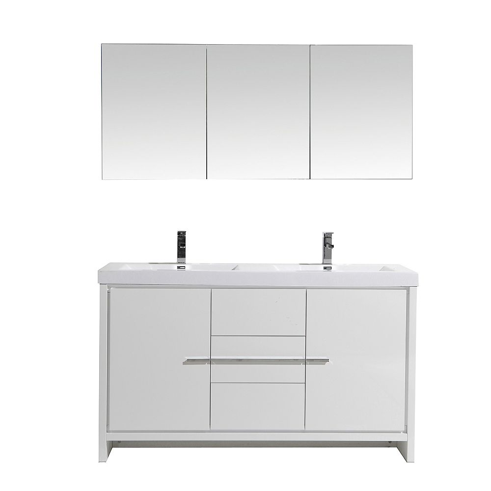 Nordic Canada Gia Vanity Combo White With Medicine Cabinet 60 Inch Double Sink The Home Depot Canada