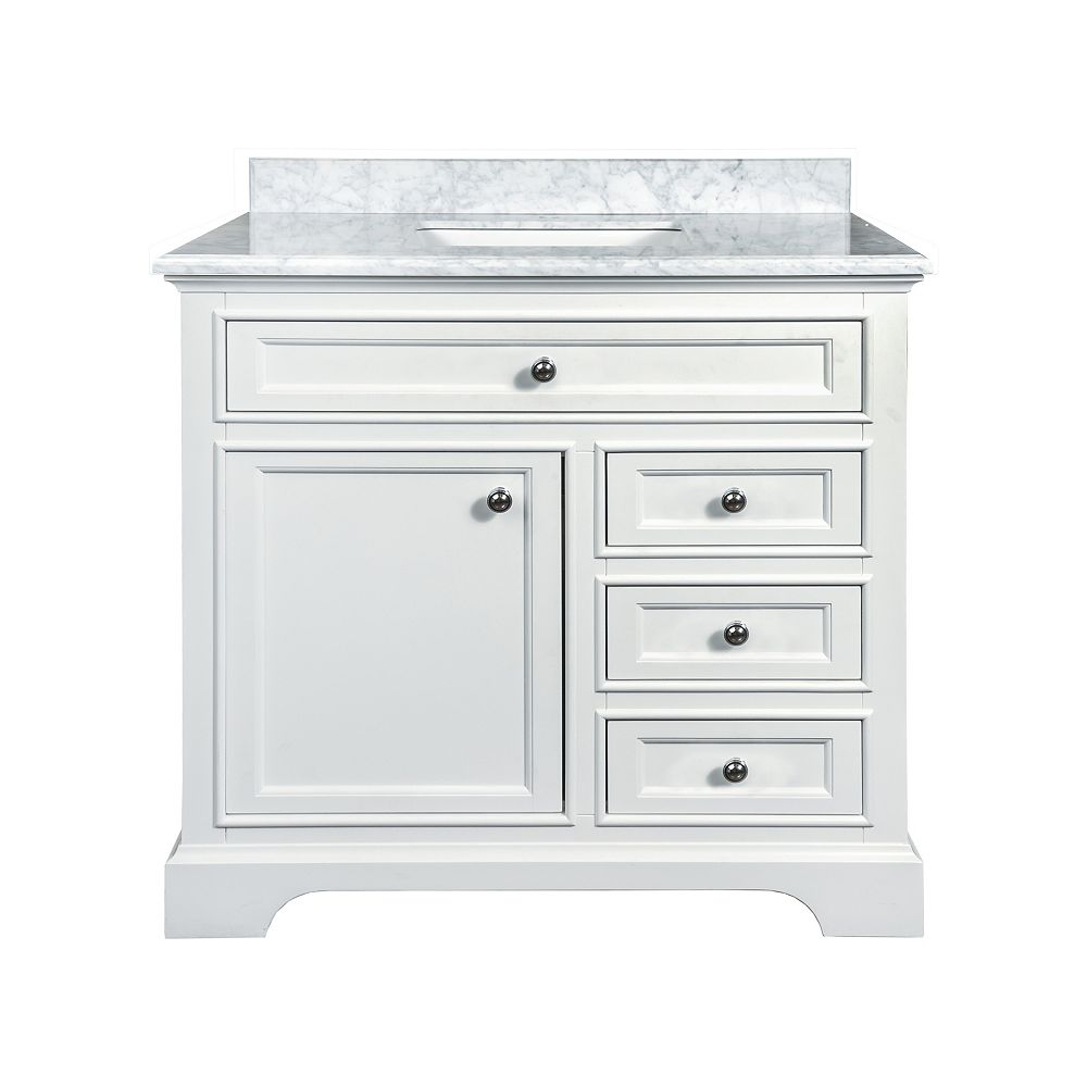 Nordic Canada Calabria Vanity White with Carrara Marble Top, 36 inch