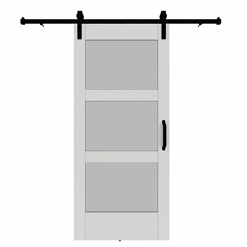 3 Lite 37" x 84" White Vinyl Barn Door with Hardware Kit