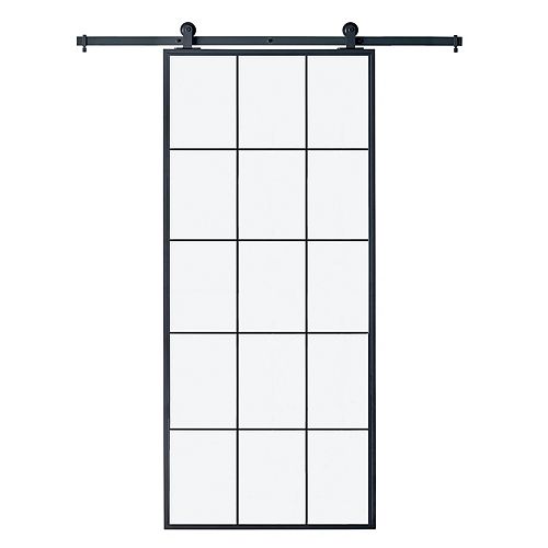 Queen's 37" x 84" Clear Glass Barn Door with Hardware Kit