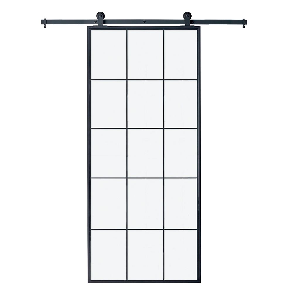 Colonial Elegance Queen S 37 X 84 Clear Glass Barn Door With Hardware Kit The Home Depot Canada