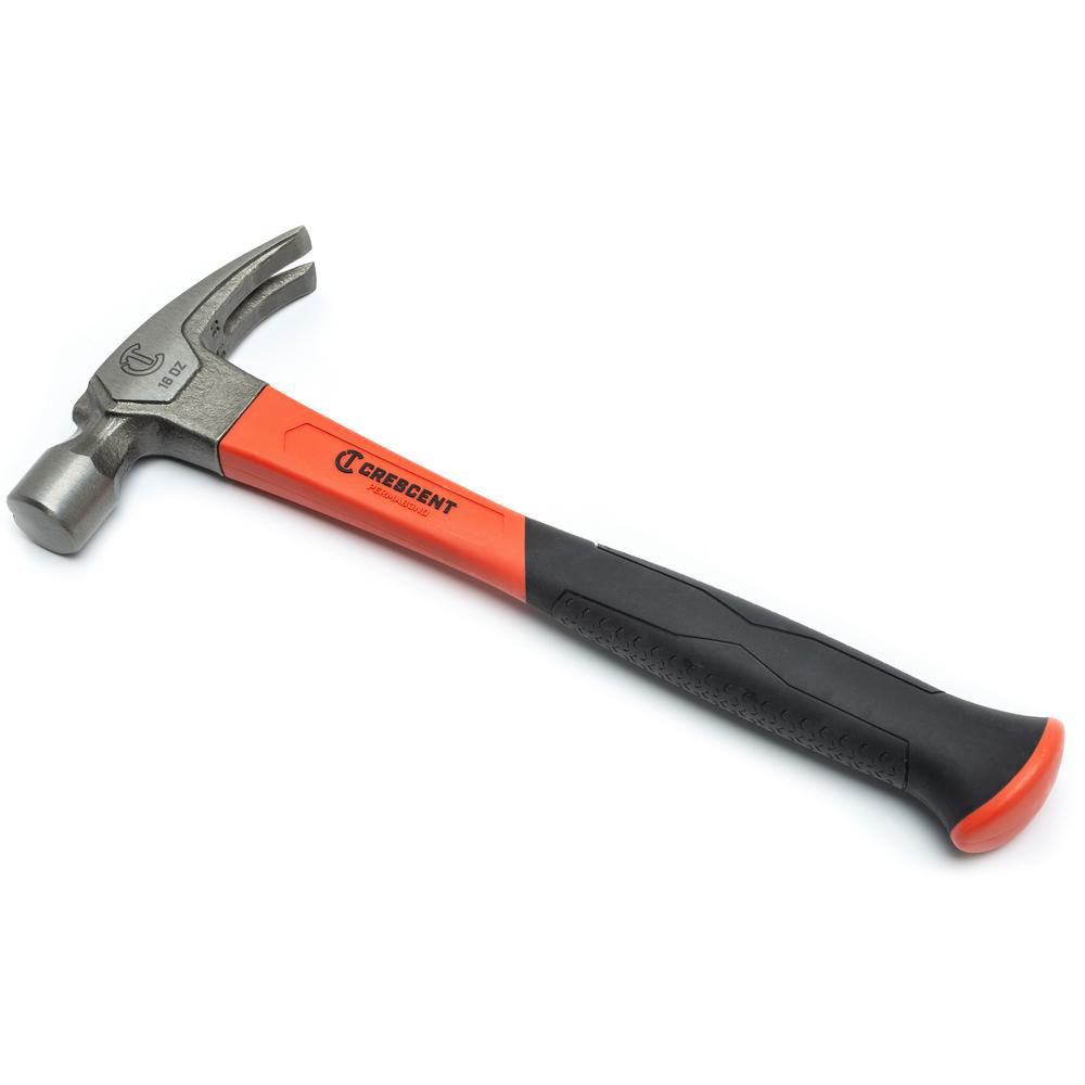 NEW 16 oz HDX Claw Hammer with Orange Fiberglass Handle and Grey Grip 