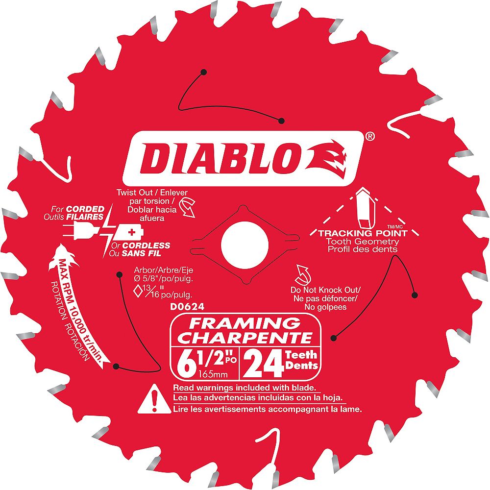 Diablo 6 1/2inch x 24 Tooth Carbide Tipped Framing Circular/Trim Saw