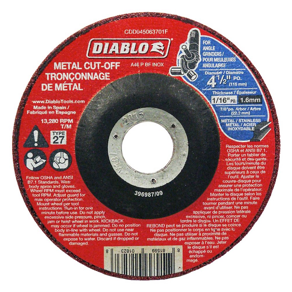 Diablo 4 1/2Inch x 1/16Inch x 7/8Inch Type 27 Cut Off Grinder Wheel