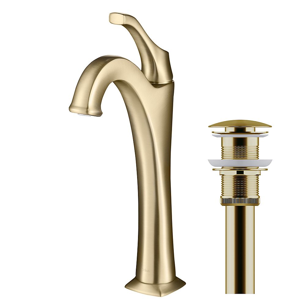 Kraus Arlo Brushed Gold Tall Vessel Bathroom Faucet with