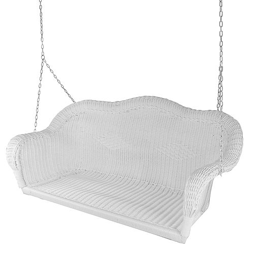 50" White and Silver Resin Wicker Swing with Chain