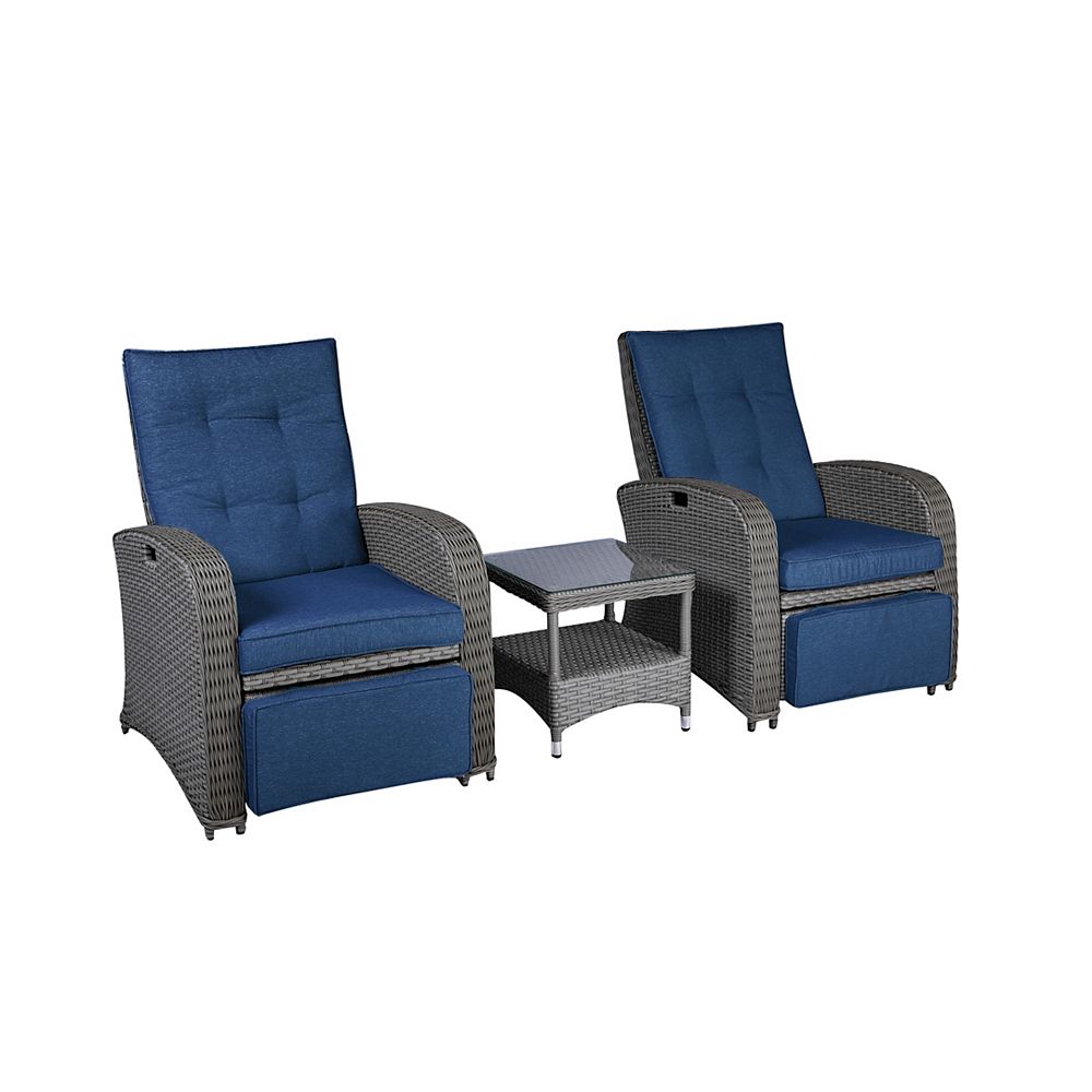 Lifestyle Solutions Boulder Outdoor Recliners w. Table Wicker , Navy Blue The Home Depot Canada
