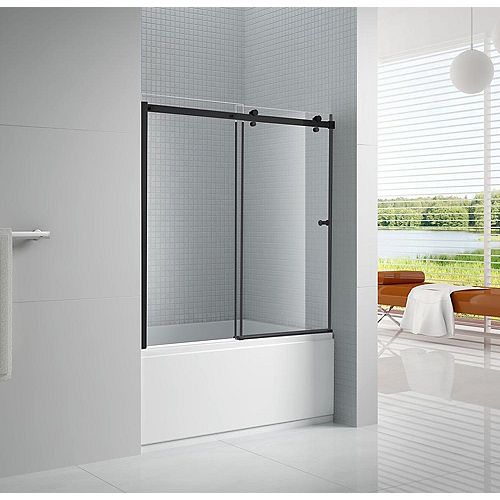 Primo 60 in. x 57.50 in. Frameless Sliding Bathtub Door in Black