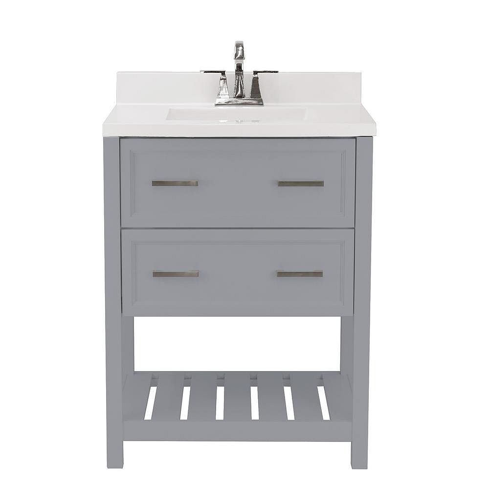 Amluxx Milan 25 In Bath Vanity In Grey With Cultured Marble Vanity Top W Backsplash In W The Home Depot Canada