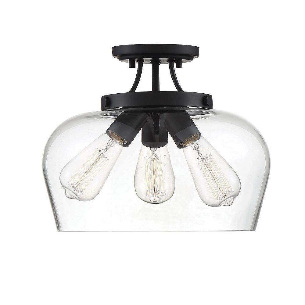 Filament Design 3 Light Black Semi Flush With Clear Glass 13 Inch The Home Depot Canada