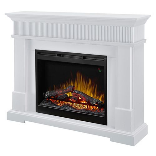 Jean 49-inch Freestanding Mantel Electric Fireplace with 28-inch Logs in White