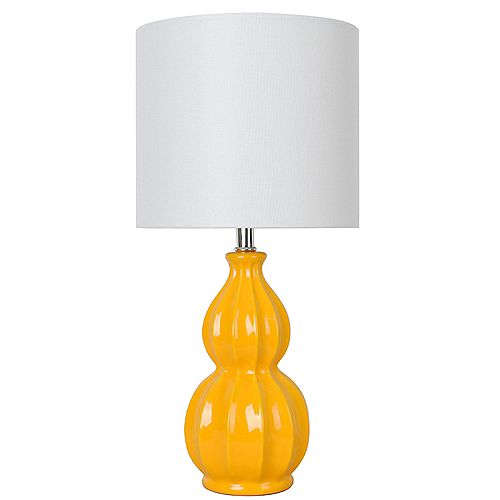 Design Solutions International 17.5 in. Turmeric Yellow Ceramic Table Lamp with White Fabric  Shade