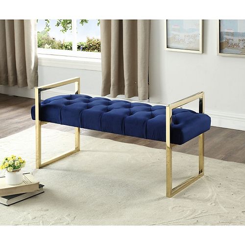 Imperial Tufted Bench With Gold Stand (Navy)