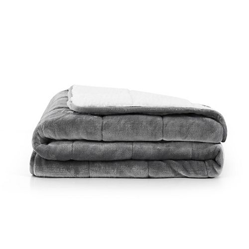 Solid Shiny 10 lb. Reversible Velvet to Sherpa Weighted Throw in Grey