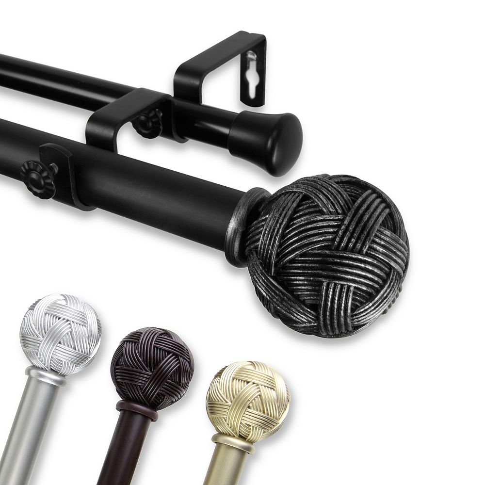 Rod Desyne 1 in Dia Adjustable 48" to 84" Double Curtain Rod with Twine Finials in Mahogan