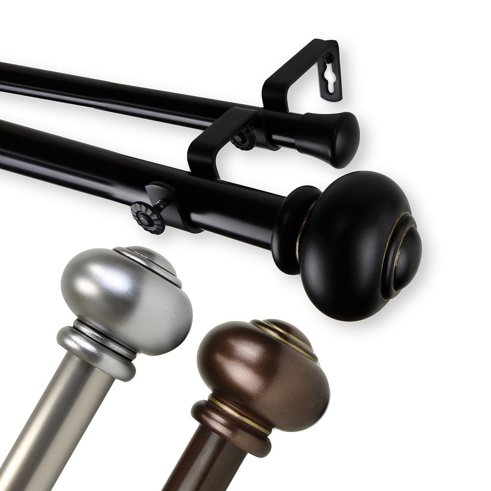 Rod Desyne 1 In Dia Adjustable 28 To 48 Double Curtain Rod With Rotunda Finials In Black The Home Depot Canada