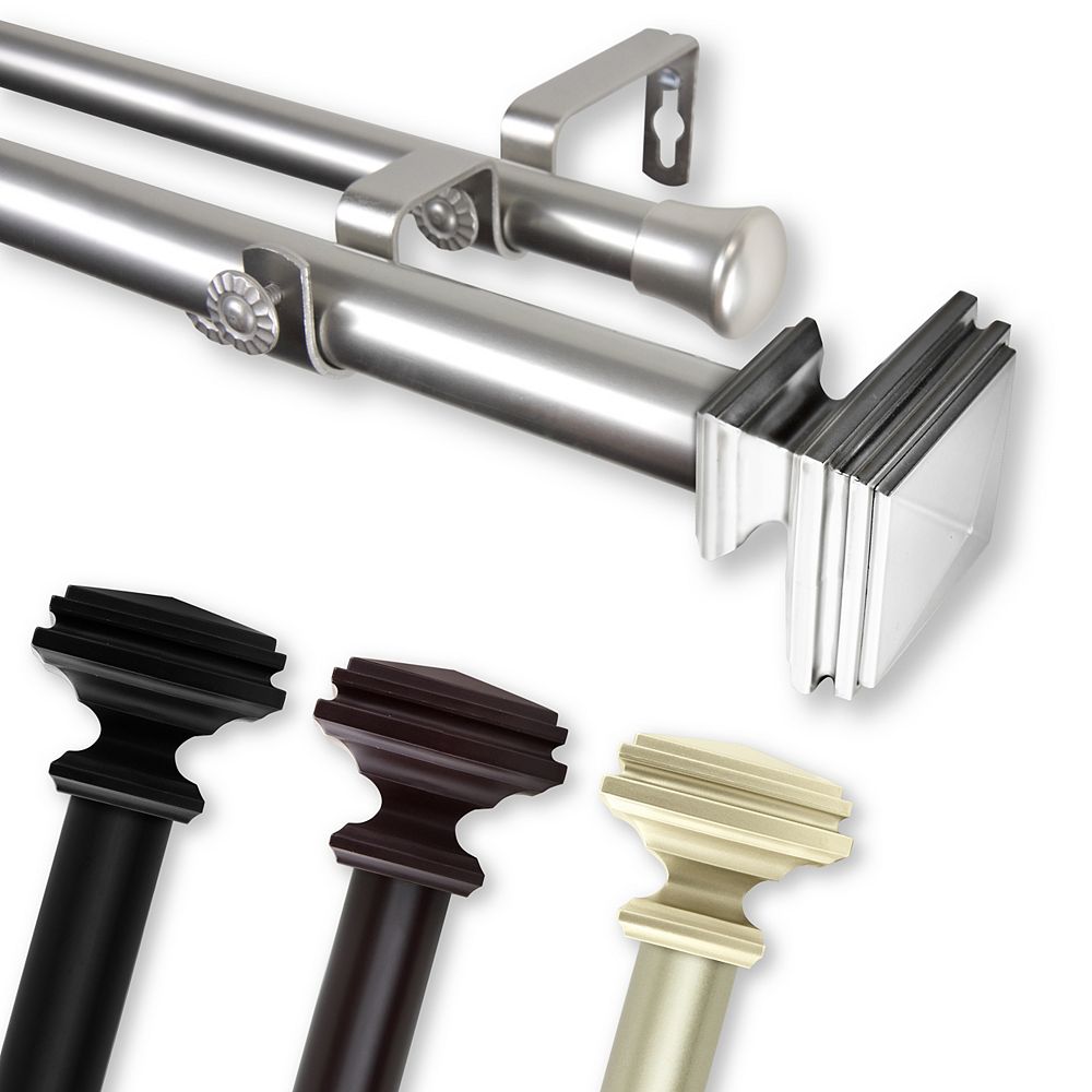 Rod Desyne 1 In Dia Adjustable 120 To 170 Double Curtain Rod With Bedpost Finials In Bla The Home Depot Canada Rod Desyne 1 In Dia Adjustable 120 To 170 Double Curtain Rod With Bedpost Finials In Bla The Home Depot Canada