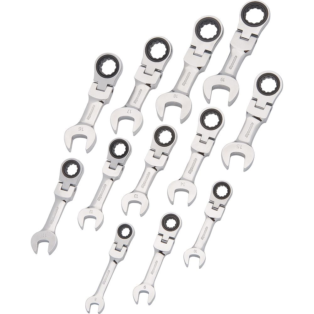 DYNAMIC TOOLS 12 Piece Metric Stubby Flex Head, Combination Ratcheting ...