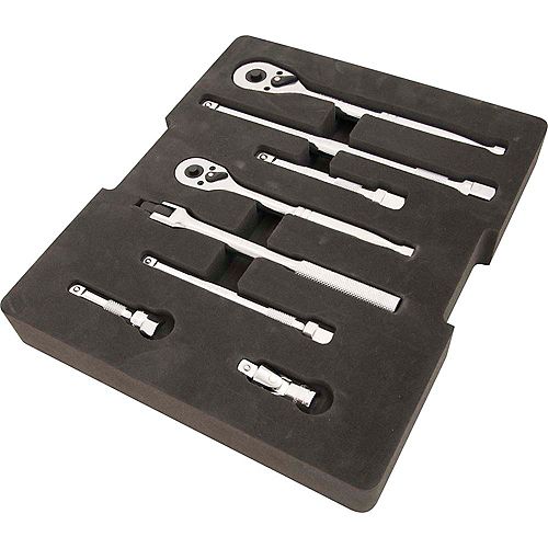 DYNAMIC TOOLS 9 Piece Ratchet, Extension, U-Joint & Flex Handle Set, 3/8 inch & 1/2 inch Drive, With Foam Tool Organizer