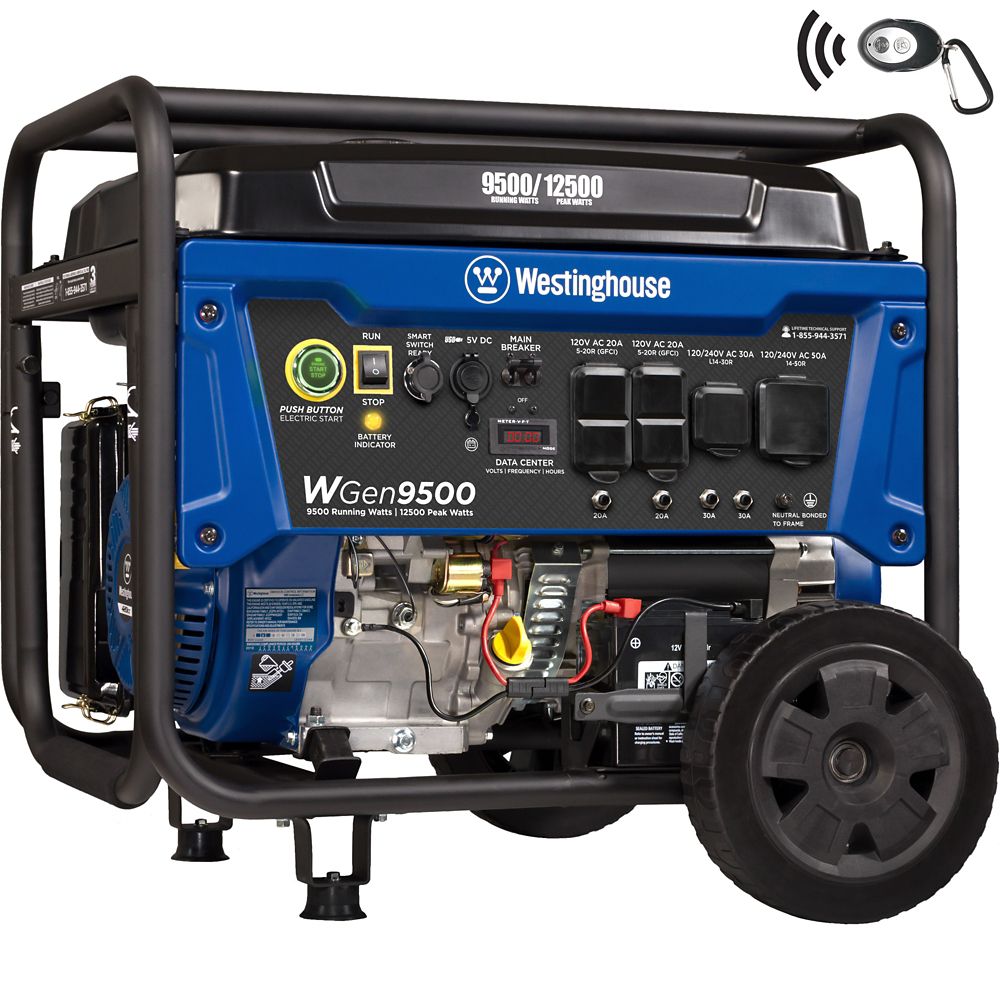Westinghouse WGen9500 Génératrice portative alimentée au gaz de 12 500/9 500 watts avec dé Westinghouse WGen9500 Génératrice portative alimentée au gaz de 12 500/9 500 watts avec dé