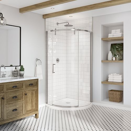 Outback Round 36W x 36L x 75-5/8H Sliding Shower Door, Left Opening in Chrome, Clear Glass