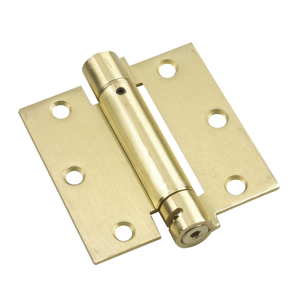 Onward 41/2" Full Mortise Adjustable Spring Hinge, Brass, Square