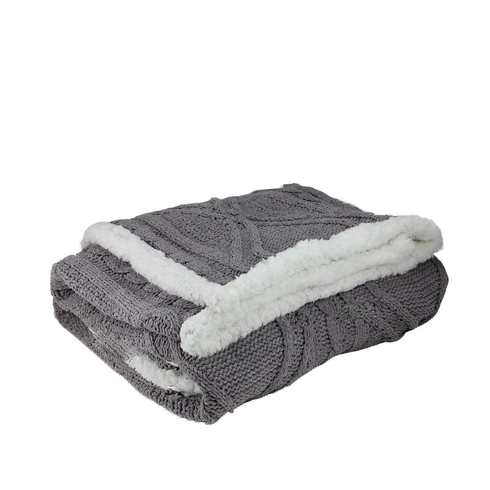 Northlight Gray and White Cable Knit Plush Sherpa Throw Blanket 50