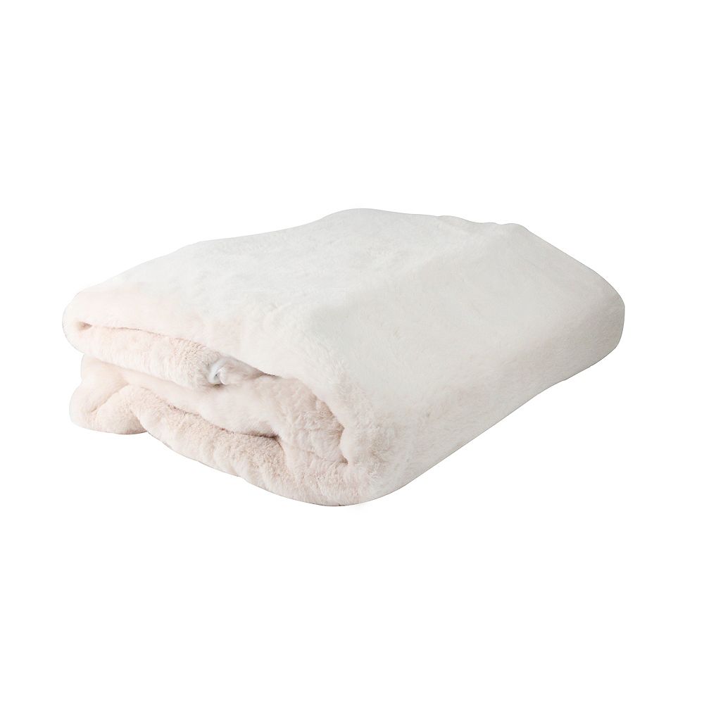 Northlight Peach Tinged White Luxurious Soft Faux Fur Throw Blanket 50 X 60 The Home Depot Canada