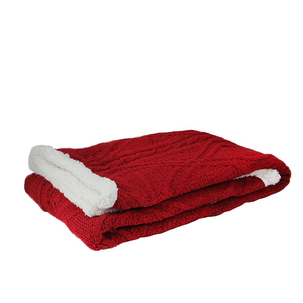Northlight Red And White Cable Knit Plush Sherpa Throw Blanket 50