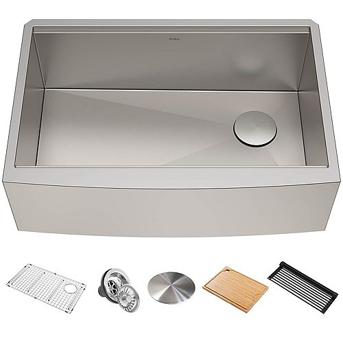 30 inch 16 Gauge Undermount Single Bowl Stainless Steel Farmhouse Kitchen Sink with Accessories