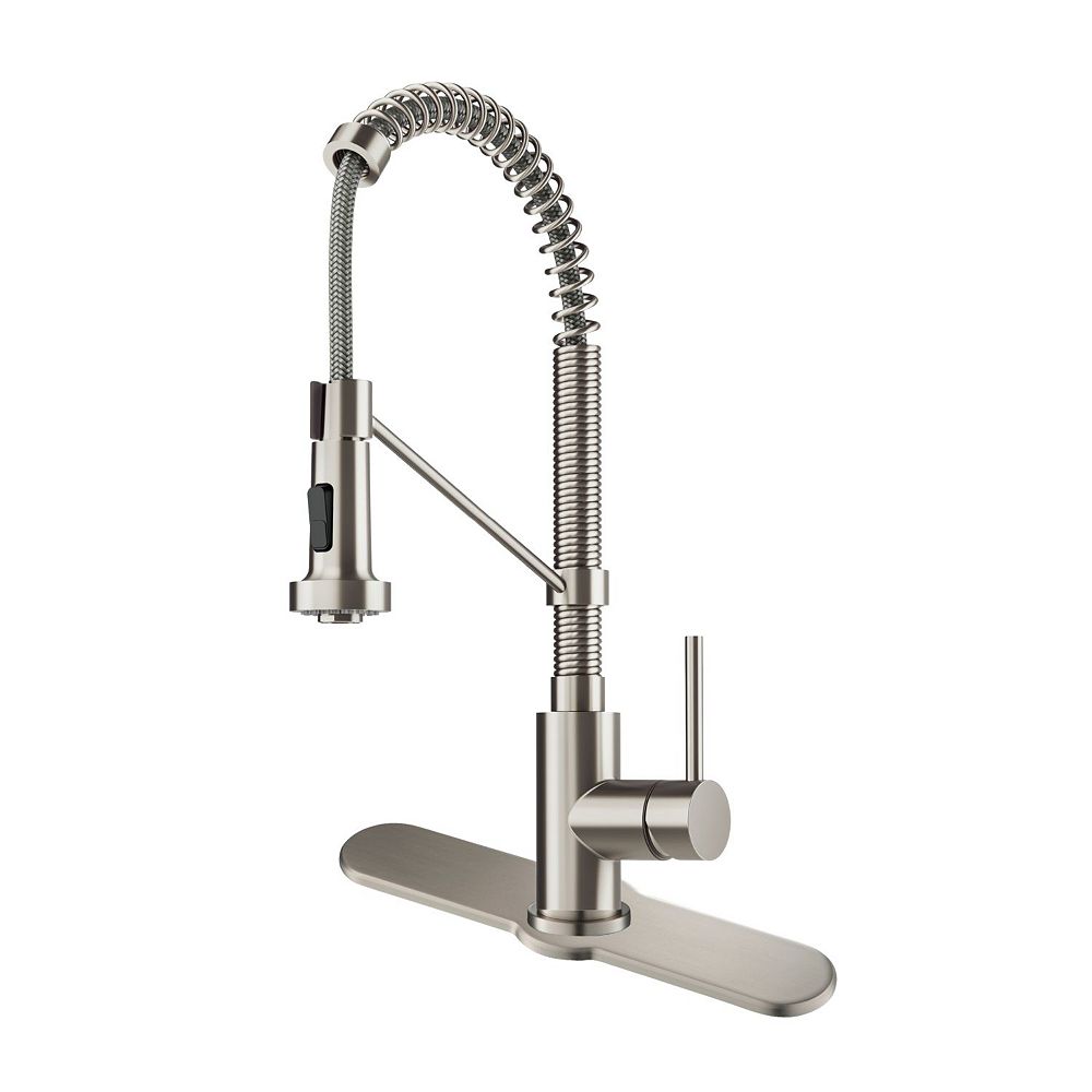 Kraus Bolden Single Handle Commercial Kitchen Faucet With Deck Plate In Spot Free Stainles The Home Depot Canada