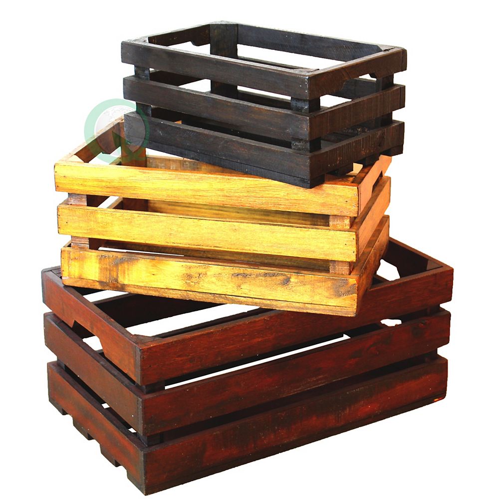 Vintiquewise Decorative Old Colored Wooden Crates, Set of 3 The Home