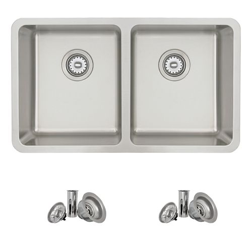 30L x 18W-inch Dualmount Double Bowl 18 Gauge Stainless Steel Kitchen Sink with Strainer