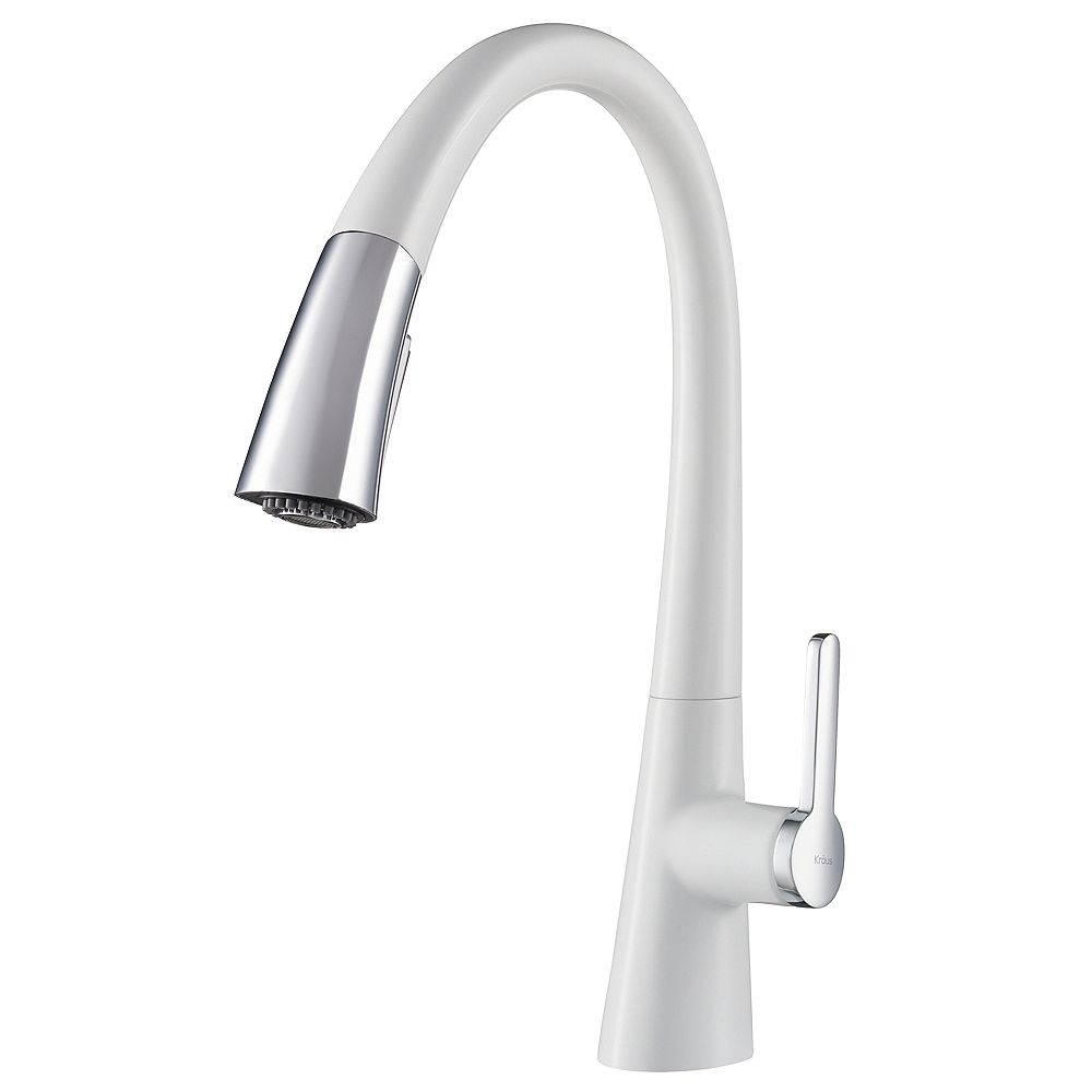 Kraus Nolen Single Handle Pull Down Sprayer Kitchen Faucet In Chrome And White The Home Depot Canada
