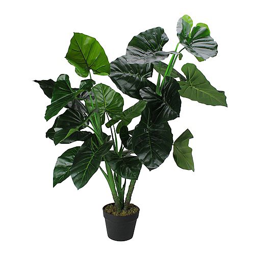 49 Two Tone Green Wide Taro Leaf Artificial Potted Floor Plant