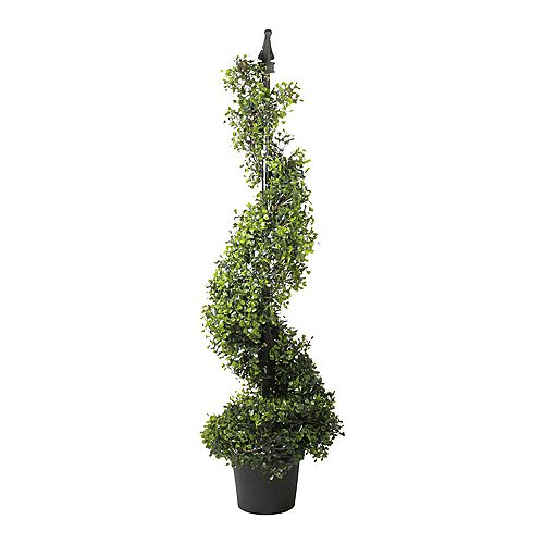 3.75' Potted Two-Tone Boxwood Spiral Artificial Topiary Christmas Tree - Unlit