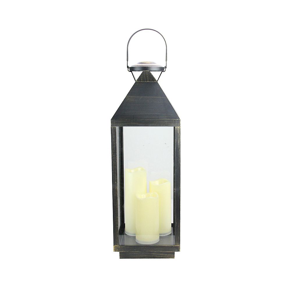Northlight 24" Large Gold Brushed Black Candle Lantern with Flameless LED Candles The Home