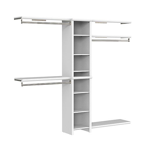 Impressions Basic 4 ft. W to 9 ft. W Narrow Closet Combo Kit in White with 8 Shelves and 3 Expandable Closet Rods