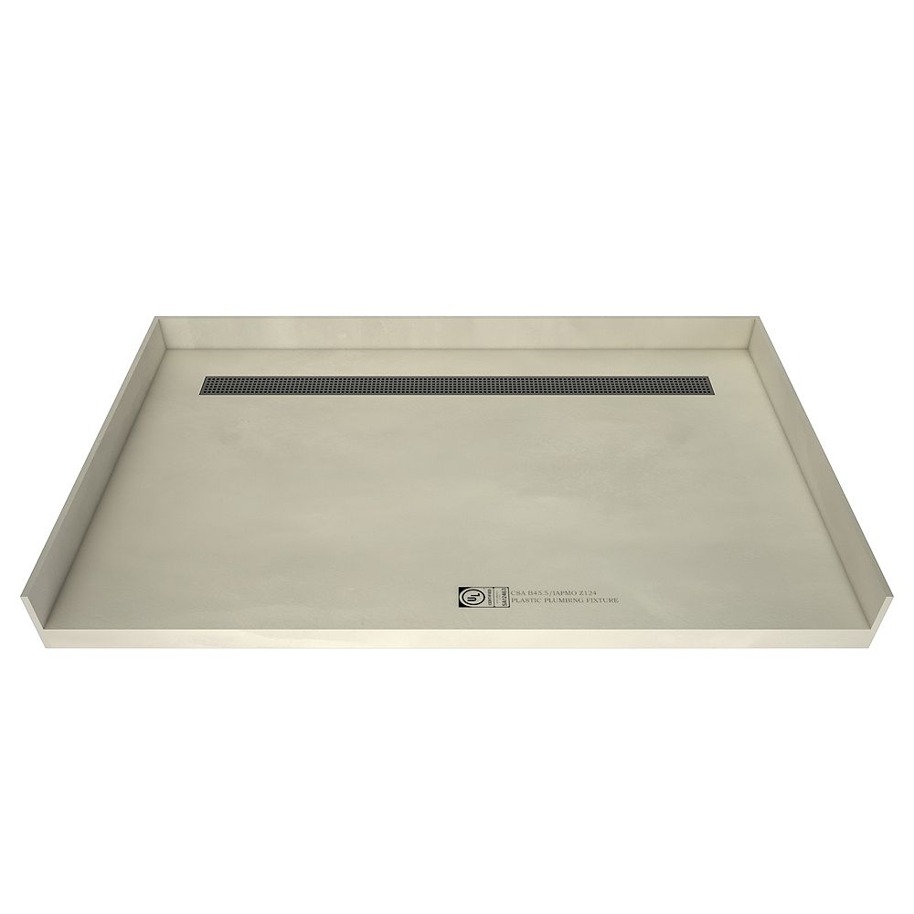 Tile Redi 30 in. x 60 in. Barrier Free Shower Base with Back Drain and Brushed Nickel Tren