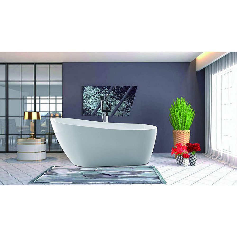 Vanity Art 55 Inch Freestanding Acrylic Bathtub With Polished Chrome Overflow Pop Up Dra The Home Depot Canada