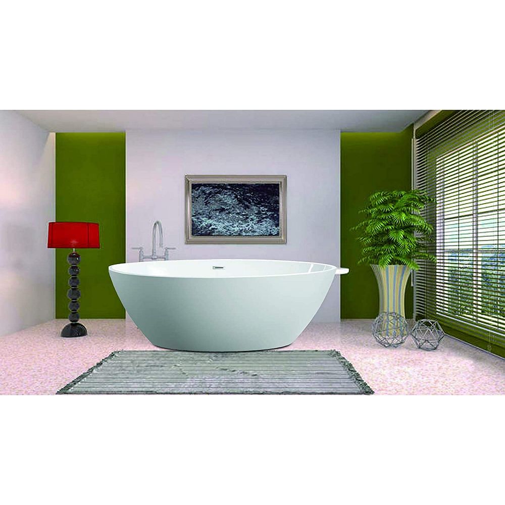 Vanity Art 55 Inch Freestanding Acrylic Bathtub With Polished Chrome Overflow Pop Up Dra The Home Depot Canada