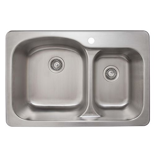 Ancona Tusca 33-inch Offset Double Bowl Undermount or Drop-In Kitchen Sink in Stainless Steel