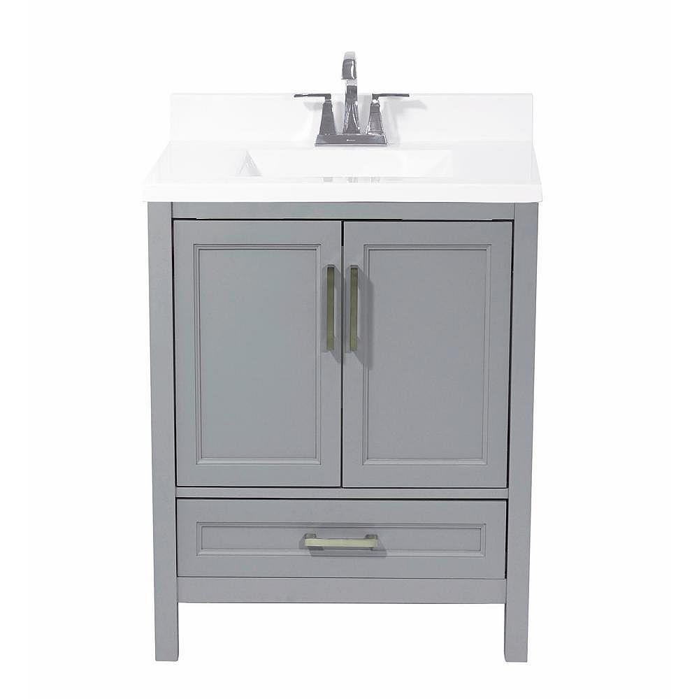 Amluxx Salerno 25 In Bath Vanity In Grey With Cultured Marble Vanity Top In White With Ba The Home Depot Canada