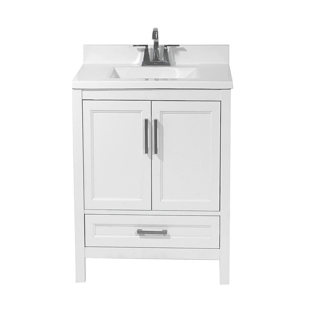 Amluxx Salerno 25 In Bath Vanity In White With Cultured Marble Vanity Top In White With B The Home Depot Canada