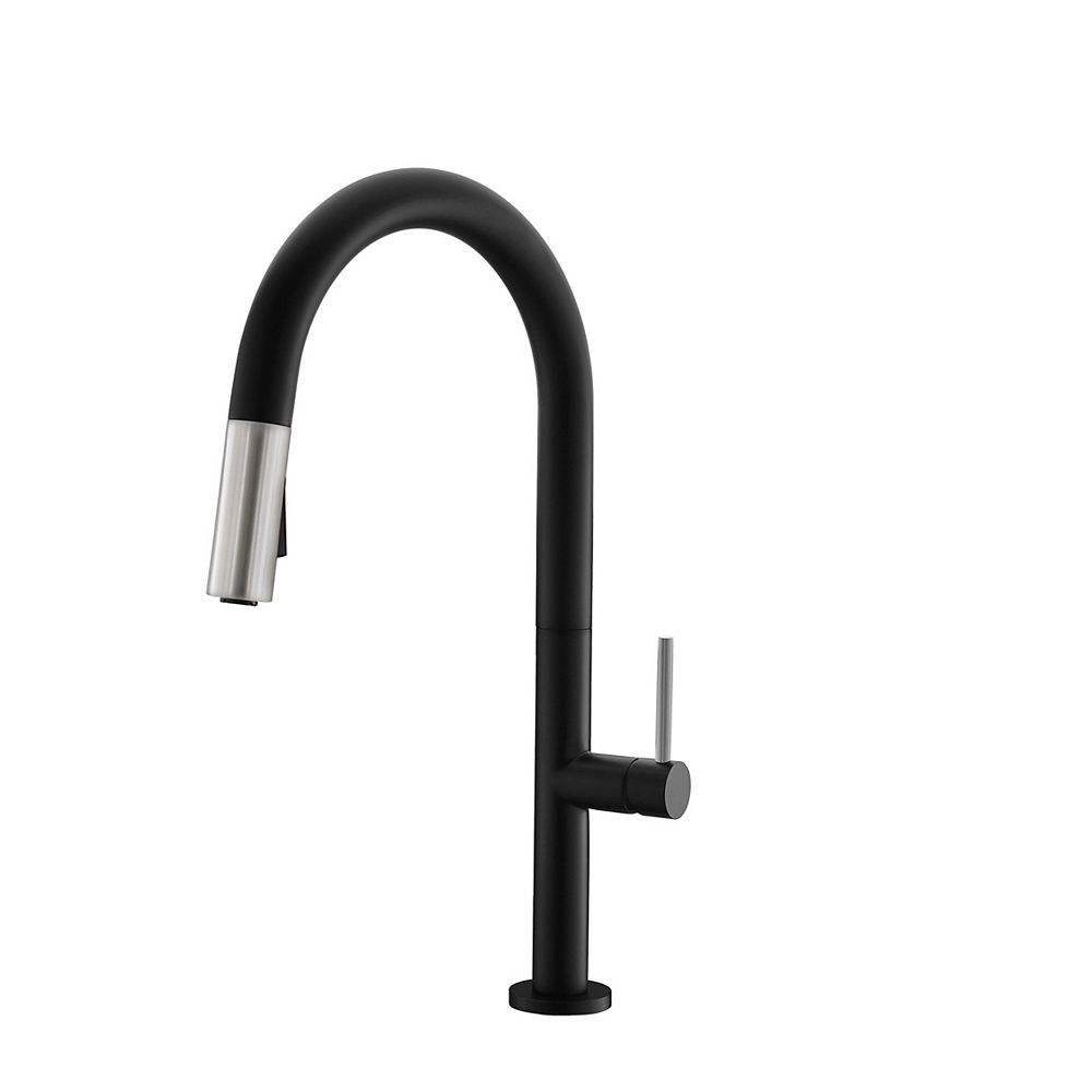 Stylish Single Handle Pull Down Sprayer Kitchen Faucet In Matte Black Silver Finish The Home Depot Canada