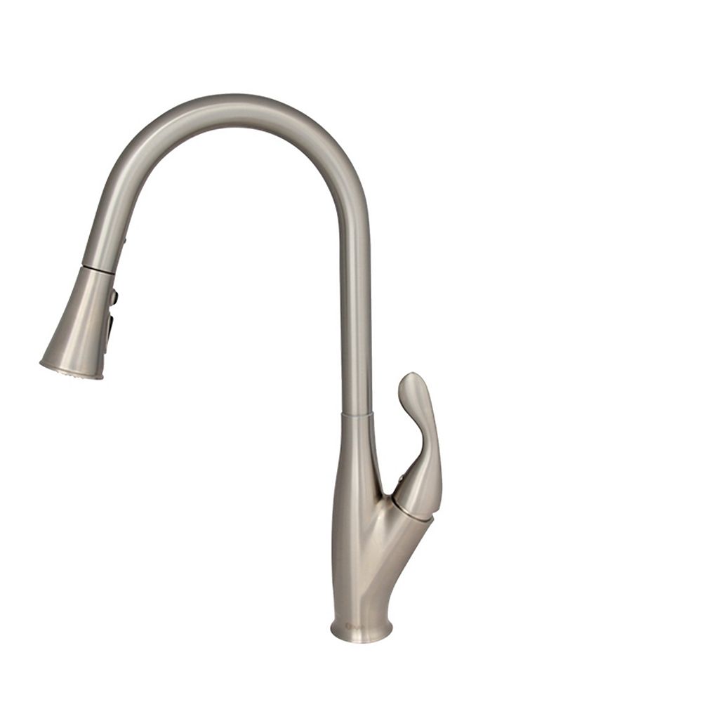 Stylish Single Handle Pull Down Kitchen Faucet In Brushed Nickel The Home Depot Canada