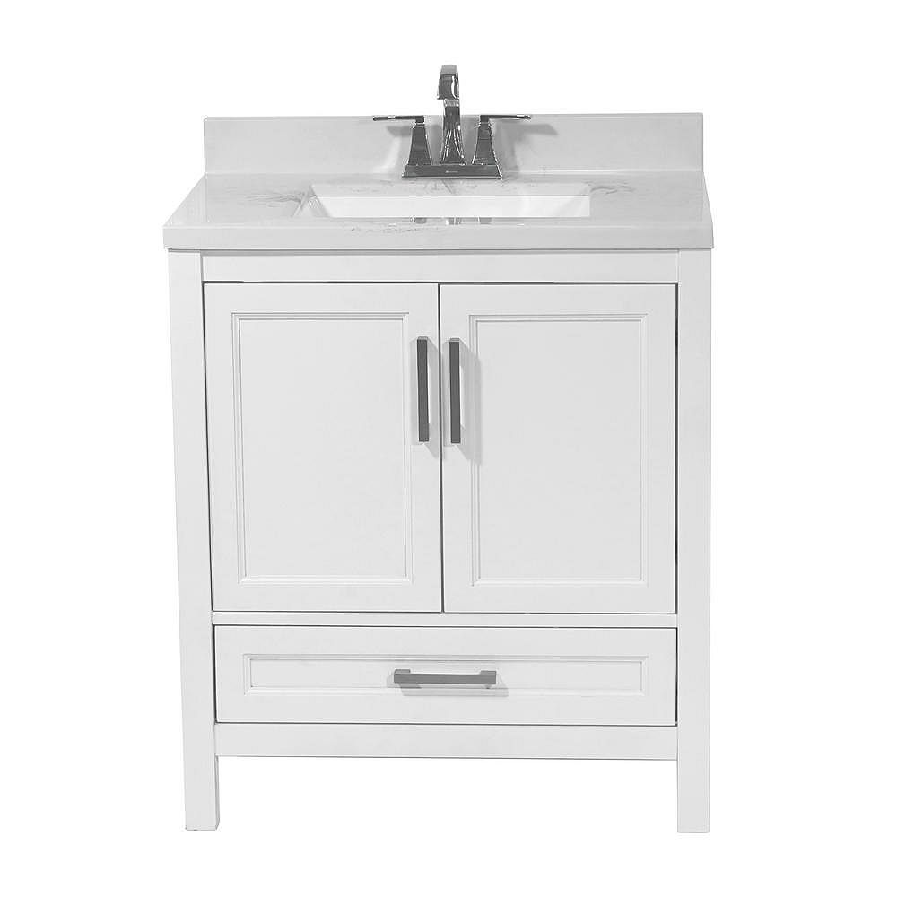 Amluxx Salerno 31 In Bath Vanity In White With Cultured Marble Vanity Top In Carrara With The Home Depot Canada